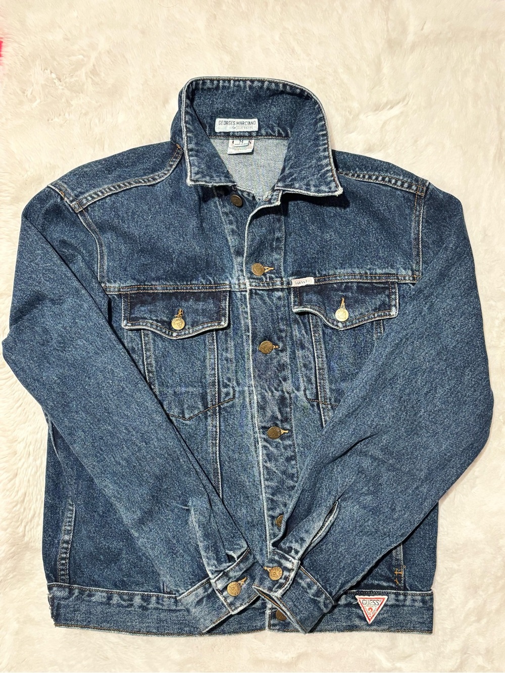 Vtg Guess Georges Marciano Denim Jacket Made In USA Trucker Dark Wash Size M 90s